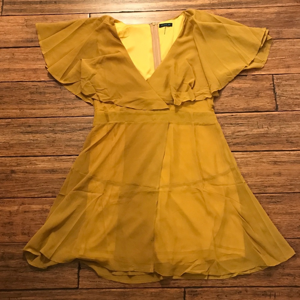 Mustard Flutter Dress - Picture 3 of 4
